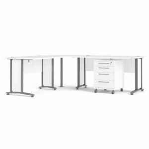 Tvilum Prima Komb. hjørneskrivebord - 230 x 200 cm - Hvid & Metal
