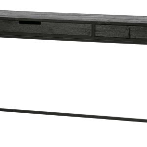 WOOOD EXCLUSIVE Silas skrivebord, m. 2 skuffer - sort Blacknight børstet asketræ og metal (140x44)