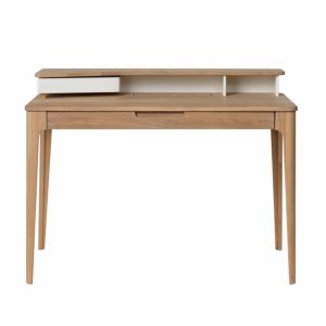 Grandeur skrivebord, m. 1 skuffe - hvid MDF og hvidolieret egefinér (60x120)